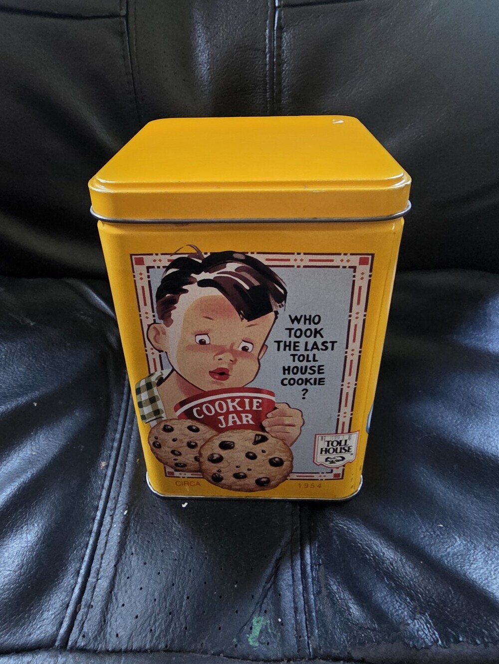 Vintage Yellow Nestle Toll House Tin  with Recipe